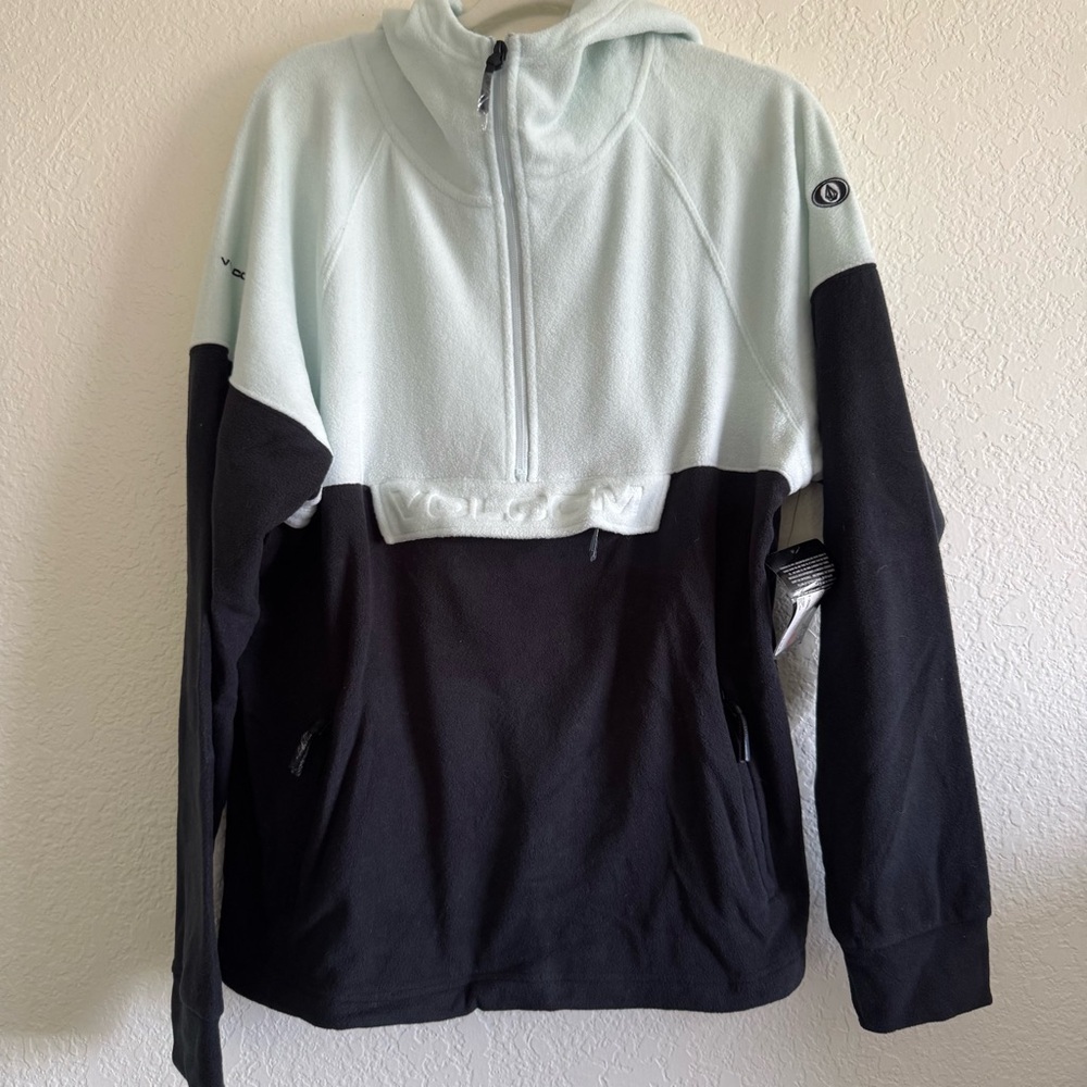 NWT Volcom V-Science Mint and Black Half-Zip Hoodie Size L